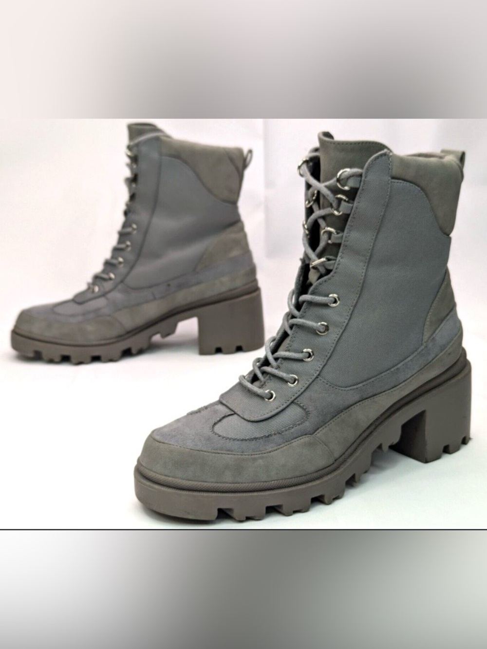 JustFab Gray Lace-Up Chunky Heel Combat Boots
